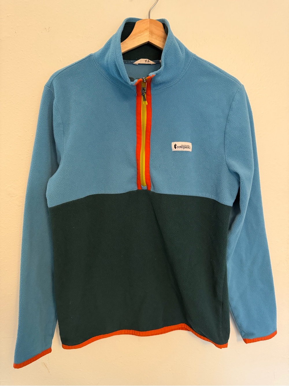 cotopaxi Light Blue & Dark Green Quarter-Zip Fleece with Orange Accents